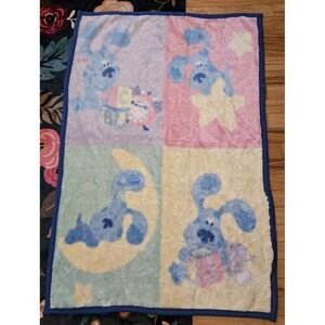 Vtg Blues Clues Plush Baby Blanket Clock Star Moon Blocks Tickety Tok 30x43"‎